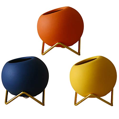 Glayent Kleine Blumen Vase Set Von 3, Moderne Keramik Vase für Wohnen Gelb Blau Orange Runde Vase für Kunst Blumen Glayent Kleine Blumen Vase Set Von 3, Moderne Keramik Vase für Wohnen Gelb Blau Orange Runde Vase für Kunst Blumen von Glayent