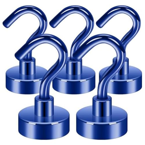 Glayent Magnetische Haken, 27 Pfund Schwere Erdmagnete mit Haken für Kühlschrank, Kreuzfahrthaken zum Aufhängen, (Blau, 5er-Pack) von Glayent