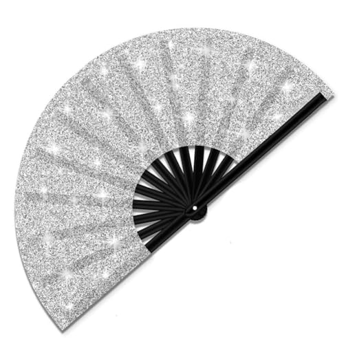 Glayent Sommer Rave Fan mit Beinriemen und Stofftasche für, Festival, Club, Party, Tanz - Silber Glayent Sommer Rave Fan mit Beinriemen und Stofftasche für, Festival, Club, Party, Tanz - Silber von Glayent