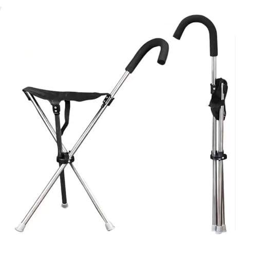 Dreieckiger Gehstock Mit Sitz - Metall Outdoor Klappbarer Stuhl Combo - Tragbare Krücke Gehhilfe 3 Beine Belastbar Bis 136 Kg - Sitzstuhl, Stativ-Hocker von Glcfound