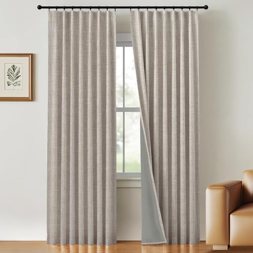 Gleantdeco 100% Verdunkelungsvorhänge 213 cm Länge leinen 2-TLG. Landhausvorhänge Wohnzimmer Dunkelheitsthermik Strukturierter Flachsleinen-Stoff Inkl. Haken & Ringen von Gleantdeco