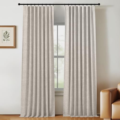 Gleantdeco 100% Verdunkelungsvorhänge 254 cm Länge Naturleinen 2-TLG. Landhausvorhänge Wohnzimmer Dunkelheitsthermik Strukturierter Flachsleinen-Stoff Inkl. Haken & Ringen von Gleantdeco