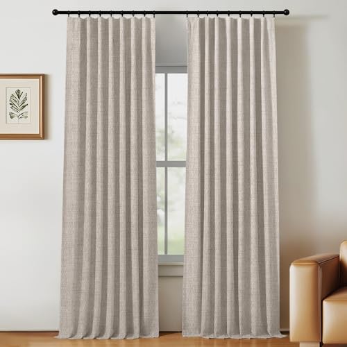 Gleantdeco 100% Verdunkelungsvorhänge 254 cm Länge leinen 2-TLG. Landhausvorhänge Wohnzimmer Dunkelheitsthermik Strukturierter Flachsleinen-Stoff Inkl. Haken & Ringen von Gleantdeco