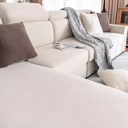 Gleedipre Cord Elastischer Sofabezug Sitzkissen Rückenlehne Kopfstütze Möbelschutzbezug rutschfest Staubdicht Sofa-Spannbettlaken(Cremefarben,30–55 cm x 80–110 cm) von Gleedipre