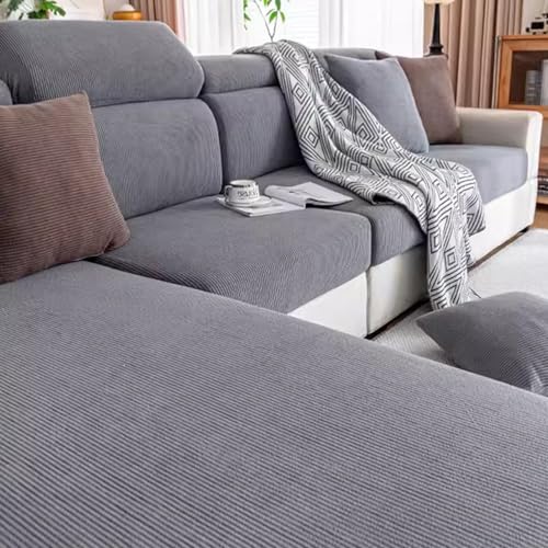 Gleedipre Cord Elastischer Sofabezug Sitzkissen Rückenlehne Kopfstütze Möbelschutzbezug rutschfest Staubdicht Sofa-Spannbettlaken(Dunkelgrau,Kissen/45 x 45 cm x 2Stk) von Gleedipre