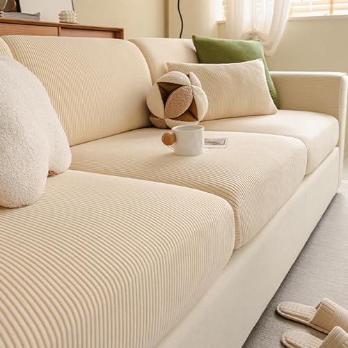 Gleedipre Flexibler Sofabezug Cord Sitzkissen Rückenlehne Schutzbezug Für alle Jahreszeiten Sofa-Spannbettlaken(Beige,95–120 cm x 160–190 cm) von Gleedipre