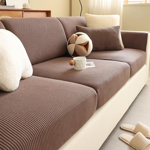 Gleedipre Flexibler Sofabezug Cord Sitzkissen Rückenlehne Schutzbezug Für alle Jahreszeiten Sofa-Spannbettlaken(Braun,65–85 cm x 65–85 cm) von Gleedipre