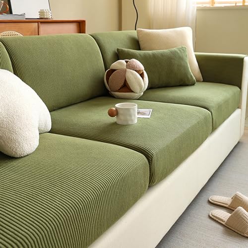 Gleedipre Flexibler Sofabezug Cord Sitzkissen Rückenlehne Schutzbezug Für alle Jahreszeiten Sofa-Spannbettlaken(Grün,Kissenbezug/45x45cm x 2Stk) von Gleedipre