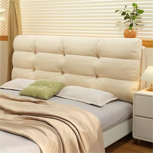 Gleedipre Rückenlehne am Kopfende Cordstoff Dick und weich Antikollisions- Rückenkissen am Bett Abnehmbare Softpolster-Rückenlehne(Cremefarben,Klebewerkzeug/180x60cm) von Gleedipre