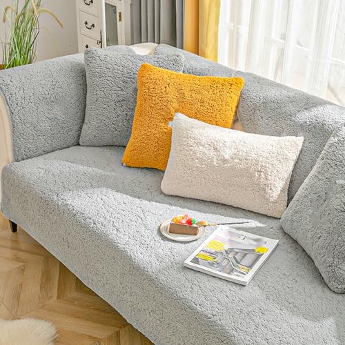Gleedipre Sofa-Kissen Verdickt Plüsch-Stoff rutschfest Europäischer Stil Einfach Herbst und Winter Sofa-Decke(Grau,90 x 210 cm/35,4 x 82,6 Zoll) von Gleedipre