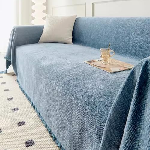 Gleedipre Sofabezug Sofa Überwürfe Chenille-Stoff Mit dekorativen Quasten Für Couch, Sessel und Bett Grün Großer 3-Sitzer 180x300cm(Blau,180x420cm) von Gleedipre