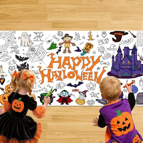 Gleemix Halloween Maltischdecke für Kinder, 183 x 76 cm Halloween Tischdecke, Riesige DIY Papier Ausmal Tischdecke, Kreative Halloween Dekoration Kinder von Gleemix