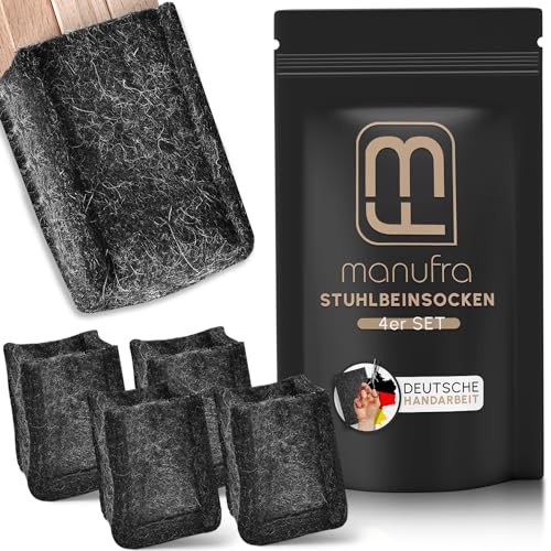 MANUFRA 4 x Stuhlbeinsocke Filz grau Stuhlsocken für eckige & runde Stuhlbeine Möbelsocken 100% Naturfilz (L (24,6-30,0 mm/23,0-27,0 x 23,0-27,0 mm)) von GleitGut