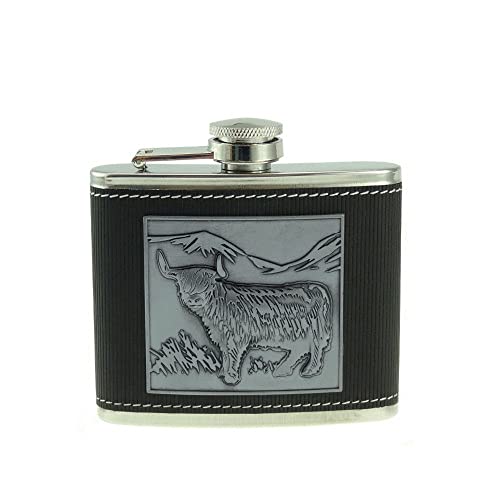 Flachmann mit Metallplatte und geprägtem Highland Kuh Design, 118 ml von Glen Appin