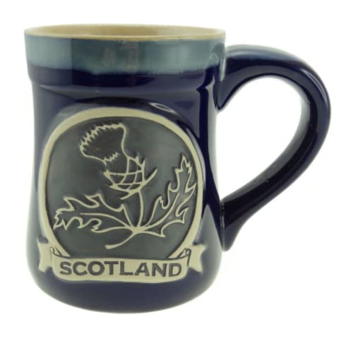 Glen Appin Trinkbecher aus Steingut mit Schottischem Symbol Distel Bierkrug Bierseidel für Biertrinker Schottland Maßkrug,Distel/Schottland – Blau von Glen Appin