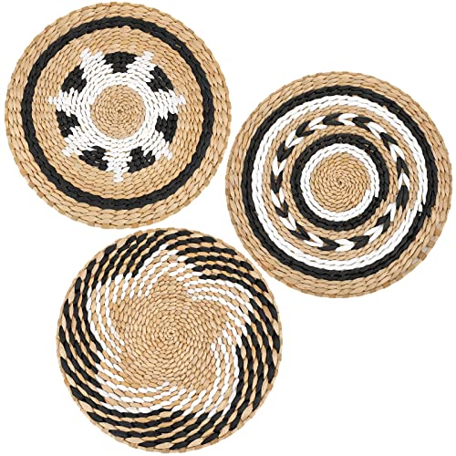 Boho Wandkorb Dekor Set von 3 dekorativen Bulrush Gewebter Korb Wanddekor Set Rustikale Hängende Handgemachte Runde gewebte Wanddekoration mit afrikanischem Design für Wohnzimmer Schlafzimmer von Glenmal