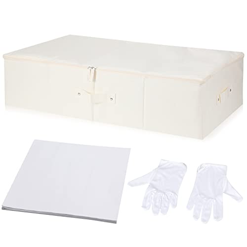 Konservierungsbox-Set für Hochzeitskleid, Aufbewahrungsbox mit 1 Paar Mikrofaser-Handschuhen und 100 Blatt säurefreies Seidenpapier für die Aufbewahrung von Hochzeitskleid, Braut, 71.1x40.7x17.8 cm von Glenmal