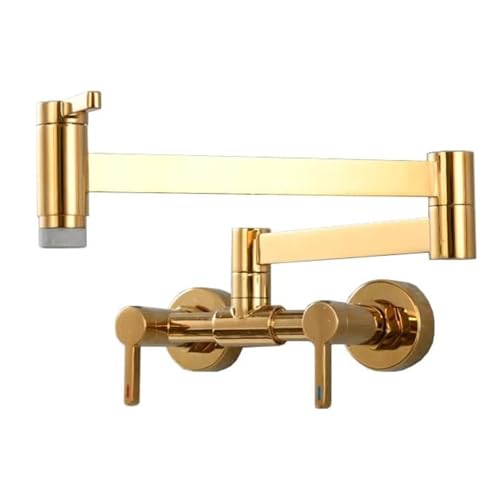 An der Wand montierte Küchenspüle, drehbar und faltbar, an der Wand montierter Küchenhahn, Warm- und Kaltmischung, an der Wand montierter Herdhahn aus Messing for moderne(Gold) von Glenmi