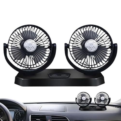 Doppelkopf-Autoventilator - Elektrischer Auto-Kühlventilator, am Fahrzeug montierter USB-Ventilator, 3 Geschwindigkeiten, 360 Grad drehbar, Doppelkopf-Autoventilatoren, Luftzirkulator for das Armature von Glenmi