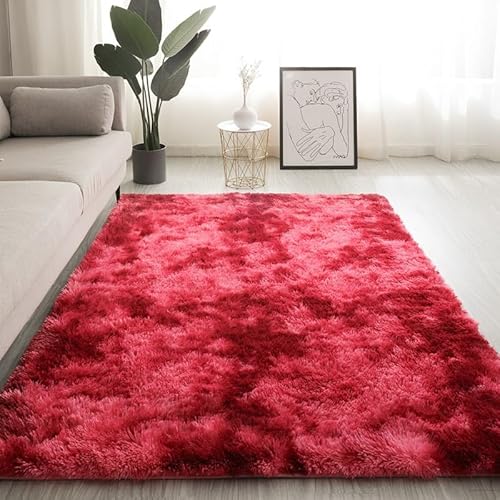 Glenmi Weiche Teppiche for das Wohnzimmer, Flauschiger Plüschteppich for das Schlafzimmer, rutschfeste, zottelige Teppiche for die Dekoration von Jugendzimmern im Wohnheim(Wine red,200 * 300cm) von Glenmi