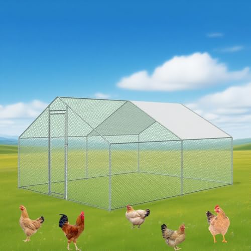 Großer Hühnerstall aus Metall, begehbarer Geflügelkäfig mit wasserdichter und UV-beständiger Abdeckung, Hühnerauslauf im Freien, Geflügelstall for den Einsatz(Tube Diameter 32mm,4 * 3 * 2) von Glenmi