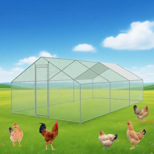 Großer Hühnerstall aus verzinktem Metall, begehbarer Hühnerstall wasserdichter und sonnenschützender Abdeckung, Geflügel-Schattenkäfig for Hühner,Kaninchen(Tube Diameter 25mm,6 * 3 * 2) von Glenmi