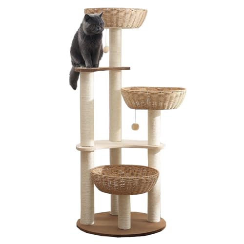 Katzenbaumturm vom Boden bis for Dach for Katzen mit geräumigen Plattformen und braunem Sisalstangen-Aktivitätszentrum. Mehrstufiger Katzenkletterturm for Hauskatzen(D) von Glenmi