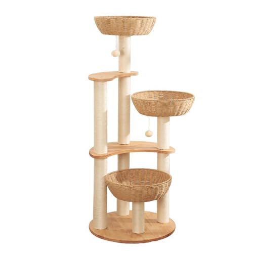 Kratzbaum-Kletterturm for Katzen mit Sisal-Kratzbaum, Kleiderbügel Oben, Sprungplattformen, hängendem Ball for Katzenaktivität im Innenbereich(A) von Glenmi