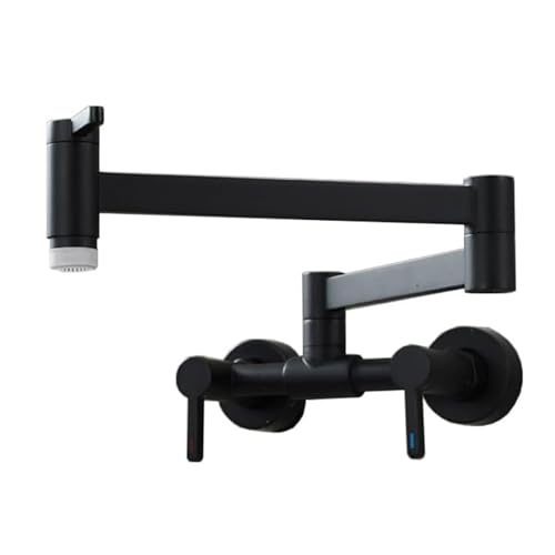 Küchenspüle Wasserhahn, Wandmontage Topffüller Wasserhahn Griff Küchenspüle Wasserhahn Schwenkarm Klappauslauf Mischbatterie for Küche(Black) von Glenmi