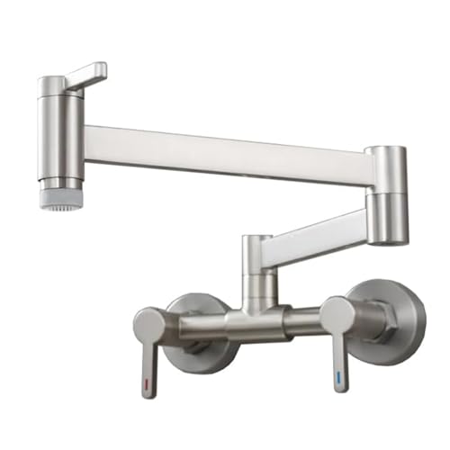 Küchenspüle Wasserhahn, Wandmontage Topffüller Wasserhahn Griff Küchenspüle Wasserhahn Schwenkarm Klappauslauf Mischbatterie for Küche(Brushed) von Glenmi