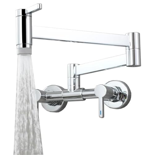 Küchenspüle Wasserhahn, Wandmontage Topffüller Wasserhahn Griff Küchenspüle Wasserhahn Schwenkarm Klappauslauf Mischbatterie for Küche(Chrome) von Glenmi