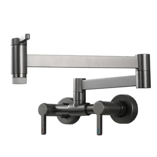 Küchenspüle Wasserhahn, Wandmontage Topffüller Wasserhahn Griff Küchenspüle Wasserhahn Schwenkarm Klappauslauf Mischbatterie for Küche(Grau) von Glenmi