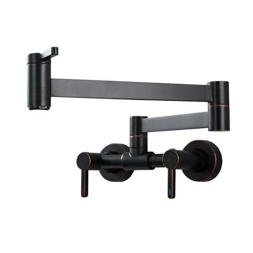 Küchenspüle Wasserhahn, Wandmontage Topffüller Wasserhahn Griff Küchenspüle Wasserhahn Schwenkarm Klappauslauf Mischbatterie for Küche(Titanium) von Glenmi