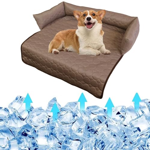 Kühlmatte for Haustiere, Hunde und Katzen, mit extra selbstkühlenden Gelmatten-Pads und faltbarem, weichem Welpen-Sprinkler, Gefrier-Eis-Pad for Hundebettmatratze, langlebige, ungiftige Welpenkissende von Glenmi