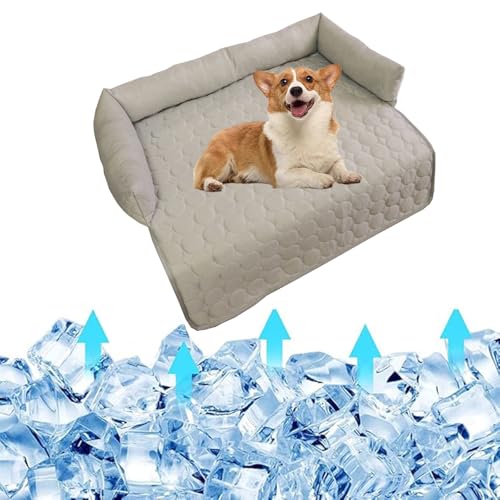 Kühlmatte for Hunde, wiederverwendbares, selbstkühlendes Matmgel-Pad for kleine, mittelgroße und große Haustiere, leicht zusammenklappbare Matte for Zuhause, Reisen, drinnen und draußen(Grau,90*90cm) von Glenmi