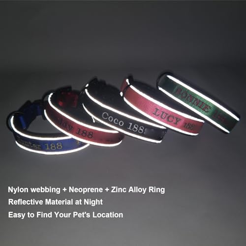Personalisiertes Hundehalsband mit Namen und Telefonnummer – Reflektierendes, Besticktes Halsband | Weiches Nylon, verstellbar | Mehrere Farben for Haustiere(Green,S) von Glenmi