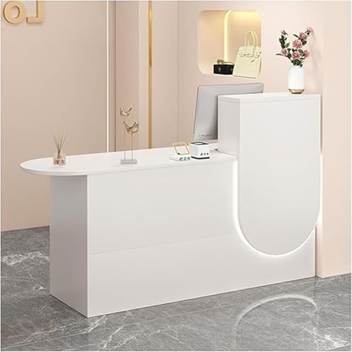 Platzsparender Empfangstresen, Kassentheke – L-förmiger weißer Empfangstresen for kleine Büros, ideal for den privaten und geschäftlichen Gebrauch(Right-B,100CM) von Glenmi