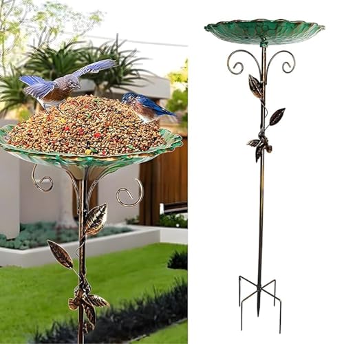 Robustes Vogelbad und Futterspender aus Metall: Frostsichere Gartenschale, 5-zackiger Sockel for Stabilität – Wasserstation for Wildtiere im Freien(72cm) von Glenmi