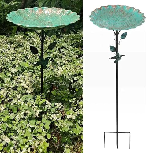 Vogelbad und Futterspender aus schwerem Eisen: Wetterbeständig, Stabiler 5-Fuß-Ständer, geräumiges Vintage-Design – dekoratives Gartenelement(82cm) von Glenmi