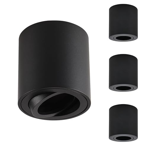 Gleonlux LED Deckenspot Aufbaustrahler Schwarz, Aufbauspot schwenkbar Deckenstrahler 230V, Deckenleuchte mit GU10 Fassung Deckenlampe Aufputz Spots aus Aluminium, Aufbauleuchte Downlight Rund 4 Stück von Gleonlux