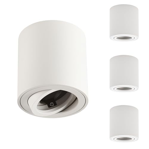 Gleonlux LED Deckenspot Aufbaustrahler Weiß, Aufbauspot schwenkbar Deckenstrahler 230V, Deckenleuchte mit GU10 Fassung Deckenlampe Aufputz Spots aus Aluminium, Aufbauleuchte Downlight Rund 4 Stück von Gleonlux