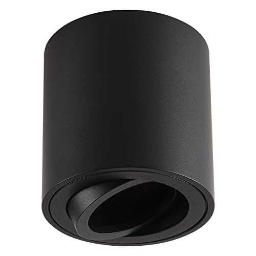 Gleonlux LED Aufbaustrahler Aufbauleuchte Flach schwenkbar Spotleuchte 230V Deckenleuchte mit GU10 Fassung Deckenspot Deckenlampe Aufputz Aufbau-lampe aus Aluminium Downlight Rund-Schwarz von Gleonlux