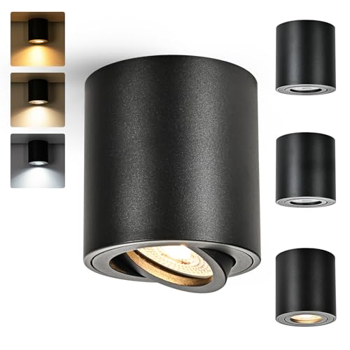 Gleonlux LED Deckenspot Aufbauspot Schwarz Dimmbar, Aufbaustrahler Schwenkbar mit GU10 Fassung, LED Spots 230V 5W CCT 3000K/4000K/6000K, Aufputz Spots Deckenstrahler aus Aluminium Downlight 4 Stück von Gleonlux