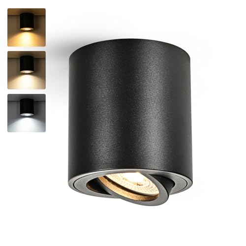 Gleonlux LED Deckenspot Aufbauspot Schwarz Dimmbar, Aufbaustrahler Schwenkbar mit GU10 Fassung, LED Spots 230V 5W CCT 3000K/4000K/6000K, Aufputz Spots Deckenstrahler aus Aluminium Downlight von Gleonlux