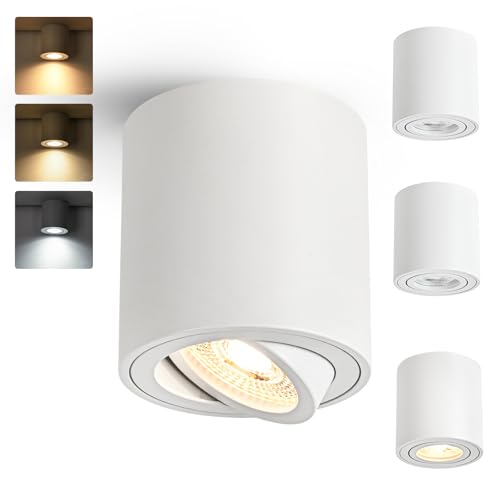Gleonlux LED Deckenspot Aufbauspot Weiß Dimmbar, Aufbaustrahler Schwenkbar mit GU10 Fassung, LED Spots 230V 5W CCT 3000K/4000K/6000K, Aufputz Spots Deckenstrahler aus Aluminium Downlight 4 Stück von Gleonlux
