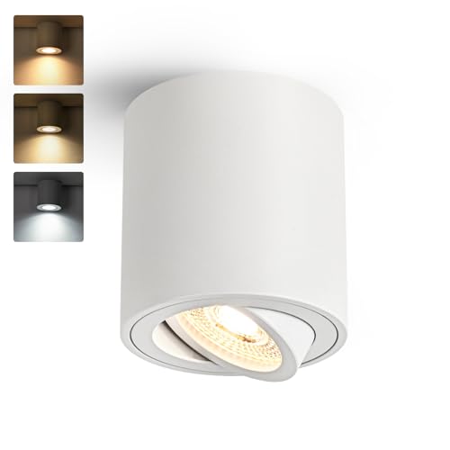 Gleonlux LED Deckenspot Aufbauspot Weiß Dimmbar, Aufbaustrahler Schwenkbar mit GU10 Fassung, LED Spots 230V 5W CCT 3000K/4000K/6000K, Aufputz Spots Deckenstrahler aus Aluminium Downlight von Gleonlux