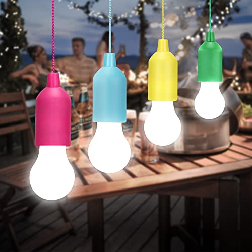 Glighone Pull Light Lampe, Tragbare Campinglampe Zeltlampe Led Camping Laterne Glühbirne, Batterie Camping Licht mit Zugschalter für Camping, Zelt, Garten,Party Balkon, Deko lichtkette (4 Pack) von Glighone