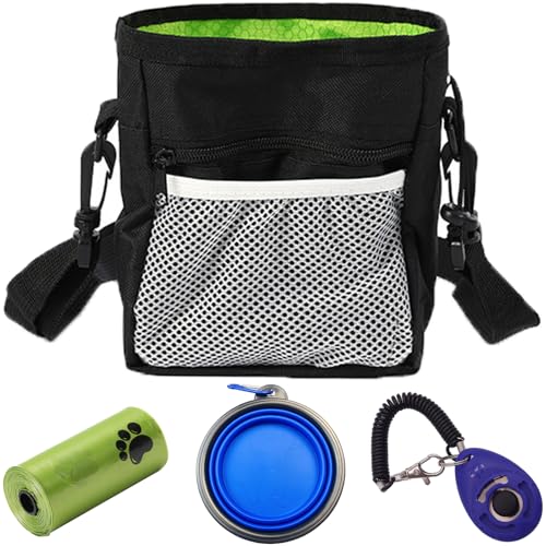 Gliitatu Leckerlitasche für Hunde Built-in Kupsackspender und Klicker Hund und Faltbare Hundeschale und Poop Tasche 4Pack Futterbeutel Hundetraining Dog Treat Pouches mit Clip Verstellbarer Gurt von Gliitatu