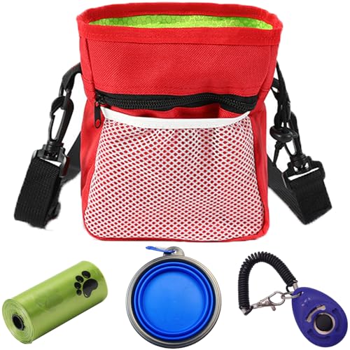 Gliitatu Leckerlitasche für Hunde Built-in Kupsackspender und Klicker Hund und Faltbare Hundeschale und Poop Tasche 4Pack Futterbeutel Hundetraining Dog Treat Pouches mit Clip Verstellbarer Gurt von Gliitatu