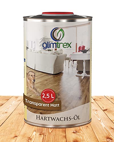 glimtrex® Hartwachsöl matt (2,5l) - nachhaltiges Hartwachsöl farblos für Holz schützt und pflegt – Holzöl innen anwendbar als Arbeitsplattenöl, Parkettpflege und Öl für Holztisch von Glimtrex